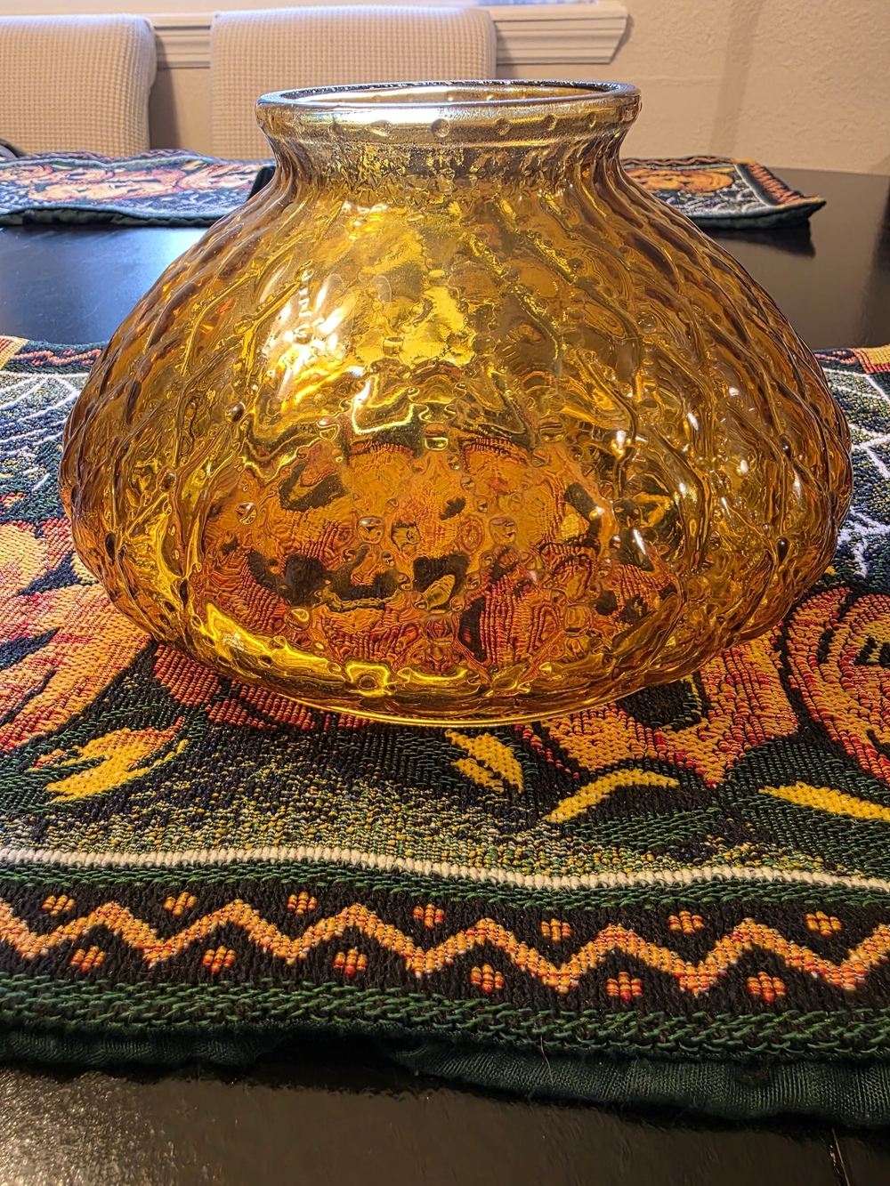 Vintage Amber Diamond Quilted Glass Hurricane Lamp Shade Replacement 7" Fitter